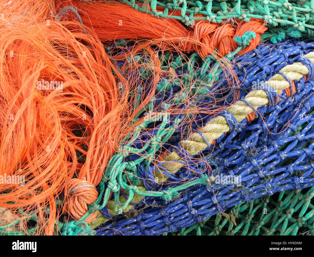 Nets Fishing nets and tackle. Abstract. Full frame composition of colour and texture Stock