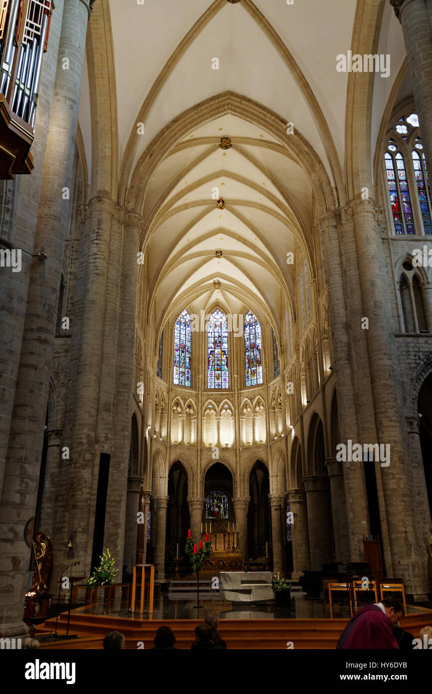 Interior of the cathedral in Brussels, Belgium Stock Photo