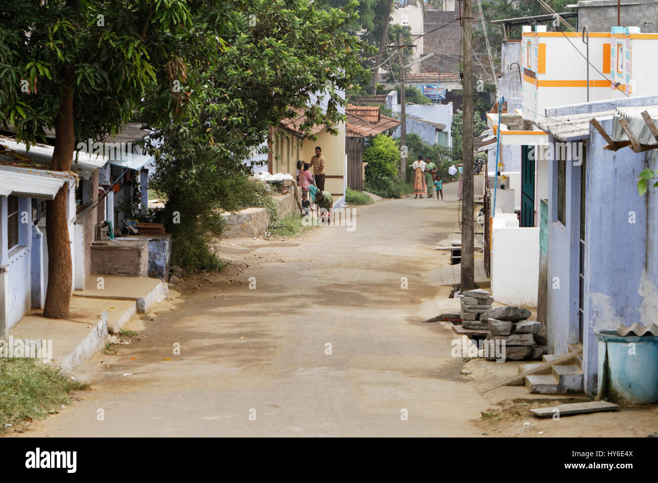 Life on an Indian street in a town Madukkarai near Coimbatore, Tamil Nadu, India Stock Photo