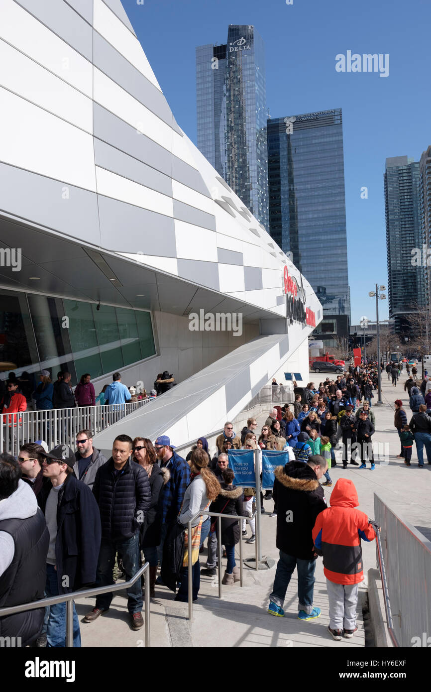 Tourists, visitors, ticket line at Ripley's Aquarium of Canada, during