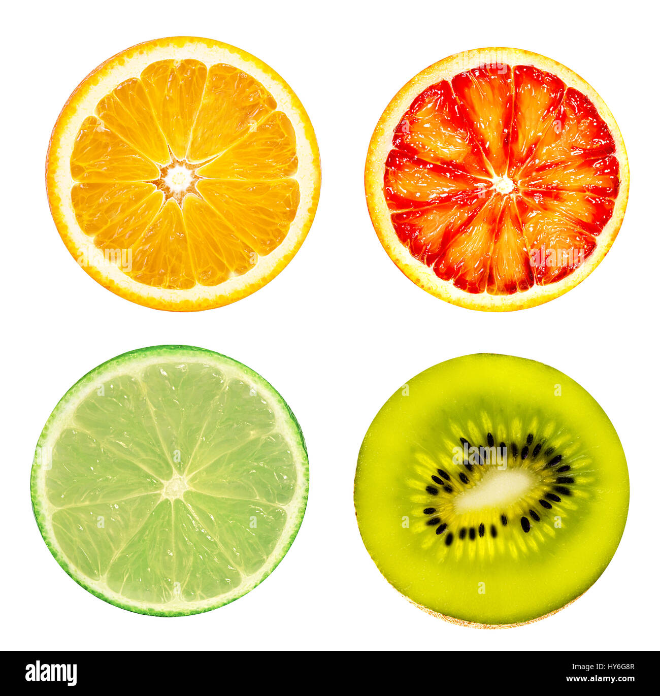 Isolated citrus fruits. Orange, grapefruit, lime and kiwi  isolated on white background Stock Photo