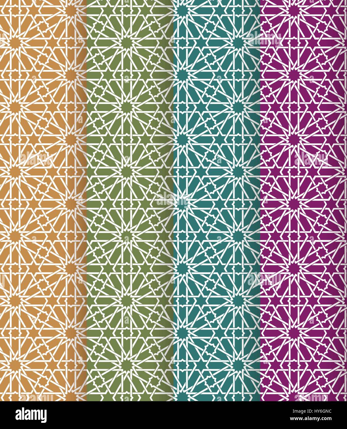 Seamless islamic Moroccan pattern set. Arabic geometric ornament. Muslim texture. Vintage repeating background. Vector blue wallpaper. Oriental design and Ramadan wallpaper Stock Vector