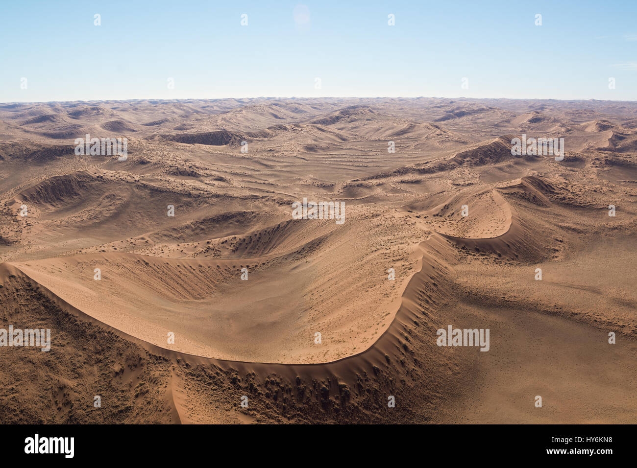 Airwiew of the dunes and sourounding region of the Sossusvlei. Here you find the worlds highes sand dunes. Located in Namib Naukluft Park, Namibia, Af Stock Photo