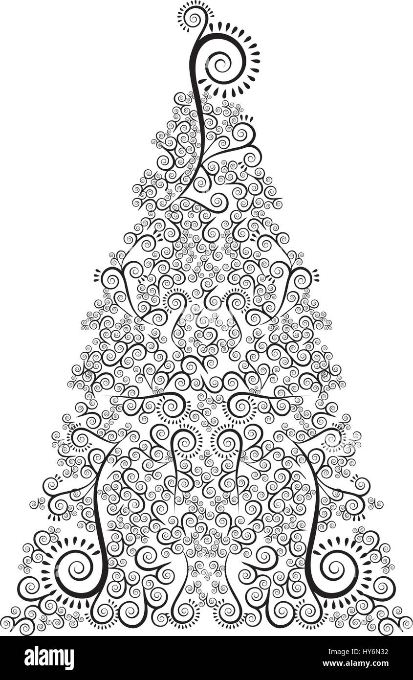 monochrome silhouette with christmas floral tree Stock Image