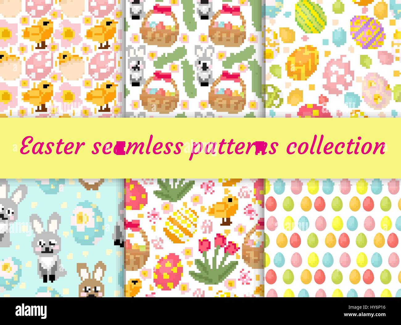 Cute Easter seamless pattern collection with birds and eggs. Endless ...