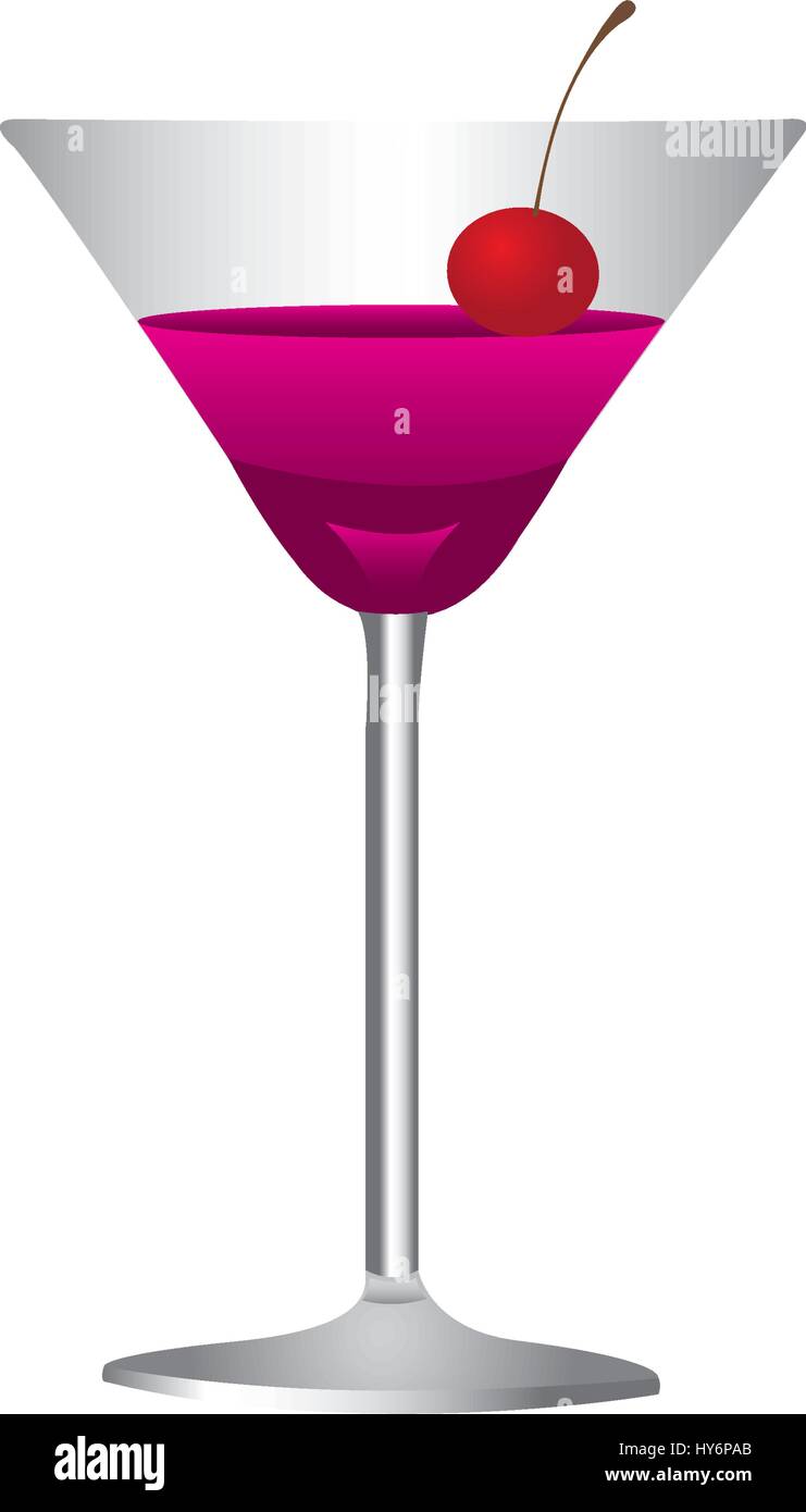 colorful realistic martini drink cocktail glass with cherry Stock
