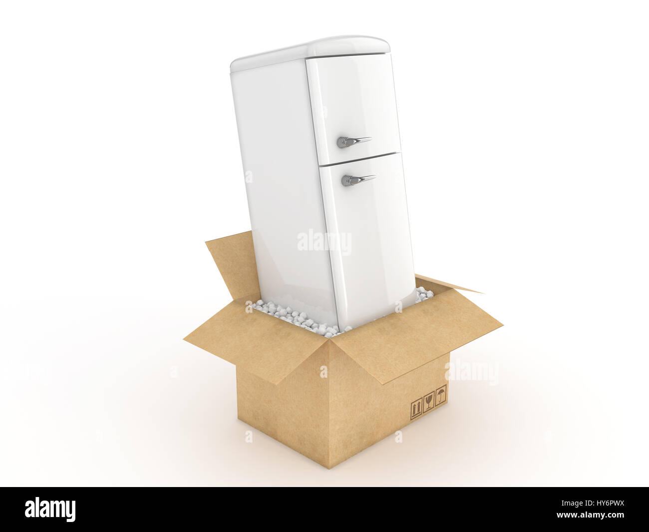 Refrigerator in cardboard box Stock Photo Alamy