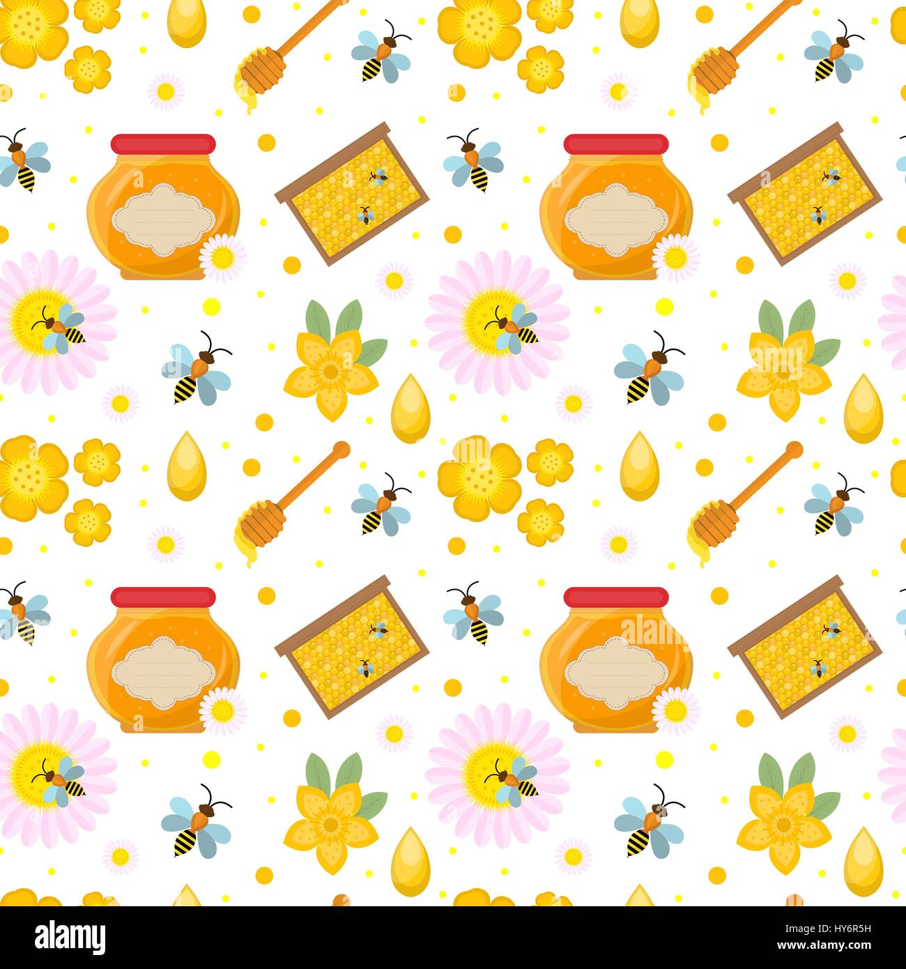 Honey seamless pattern. Beekeeping endless background, texture. Vector ...