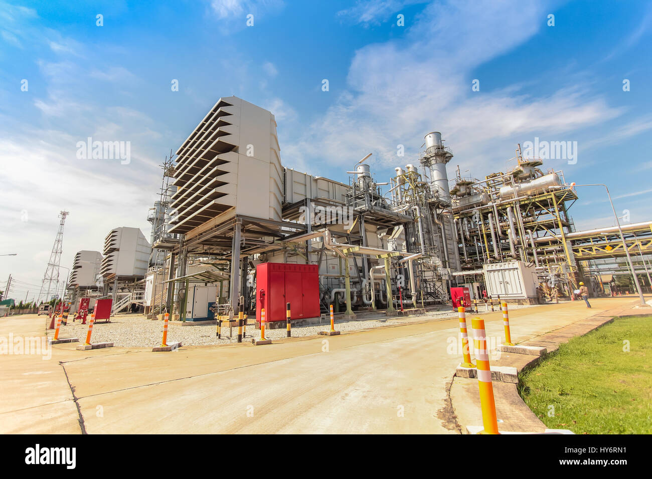 Gas turbine electrical power plant with blue sky Stock Photo