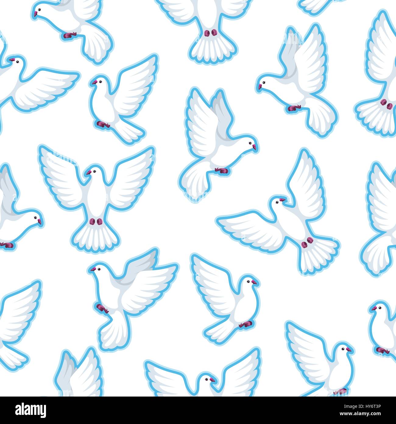 Seamless pattern with white doves. Beautiful pigeons faith and love symbol Stock Vector