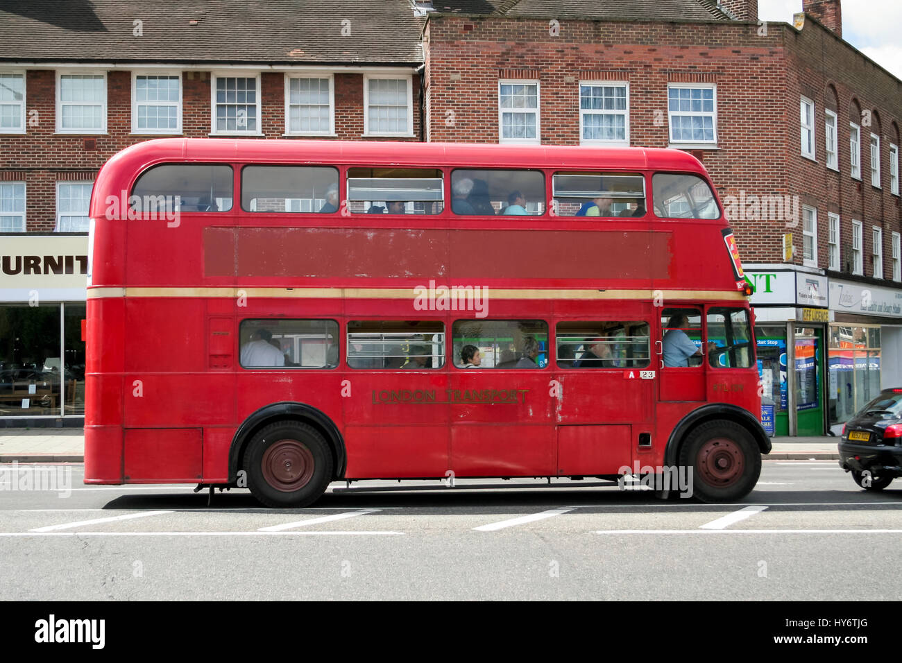 1949 Leyland 7RT red double-decker bus RTL139 in London Transport livery, North Cheam, Greater London, 2008 Stock Photo