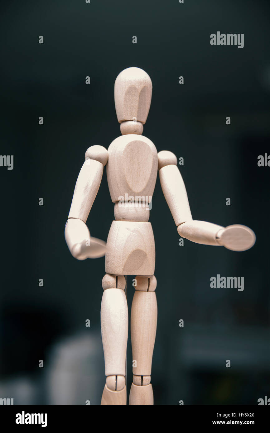 wooden art doll drawing, close up Stock Photo