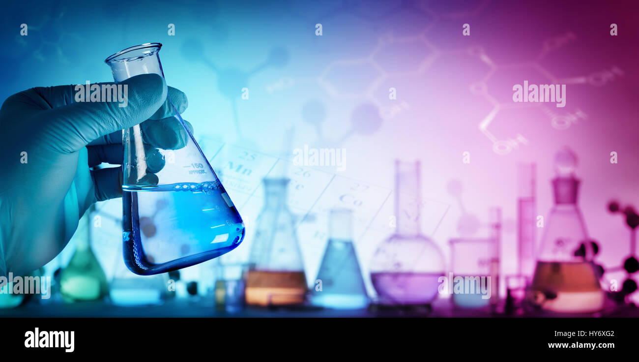 Research And Innovation - Beaker With Formula In Laboratory Stock Photo