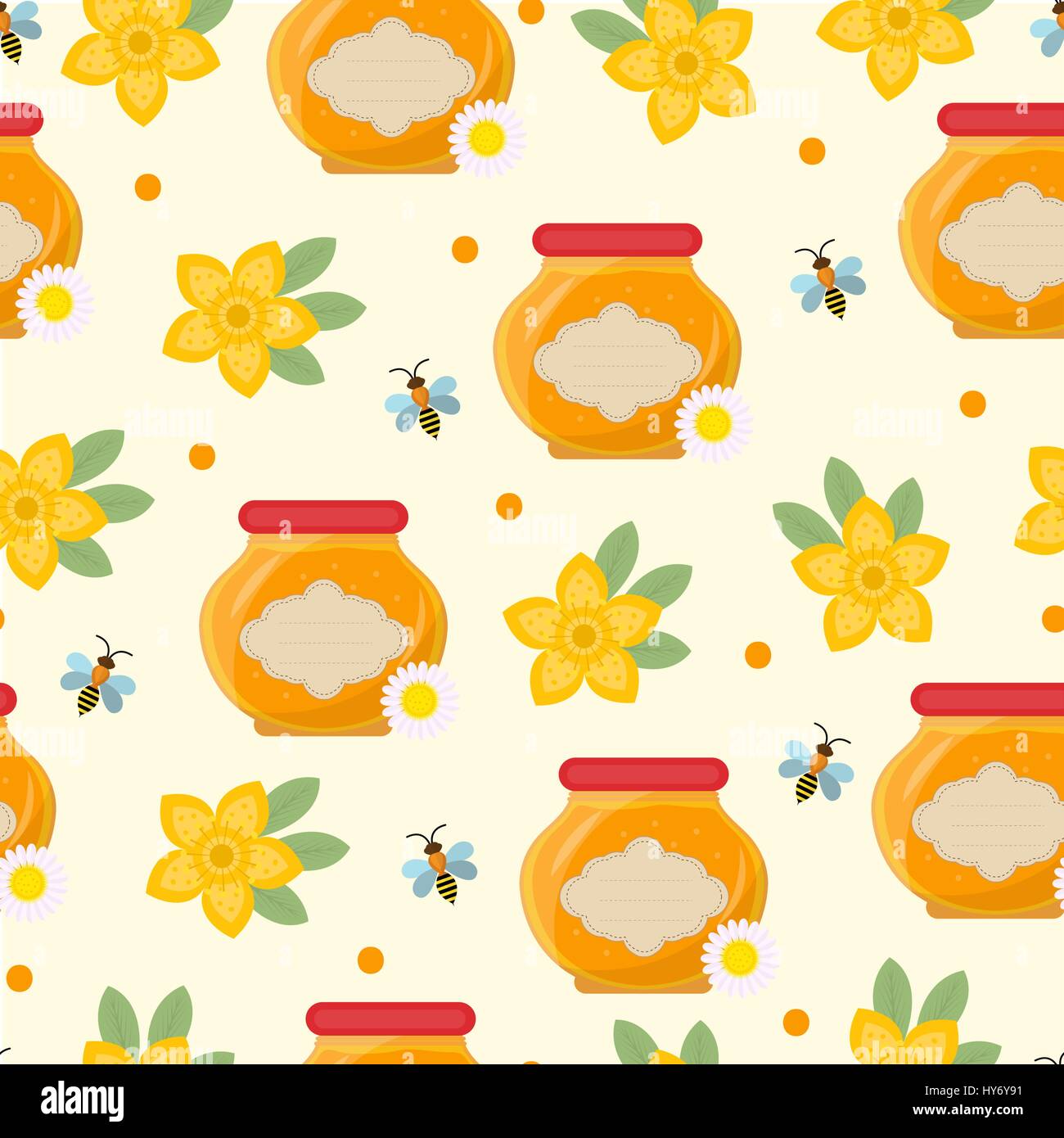Honey seamless pattern. Beekeeping endless background, texture. Vector ...