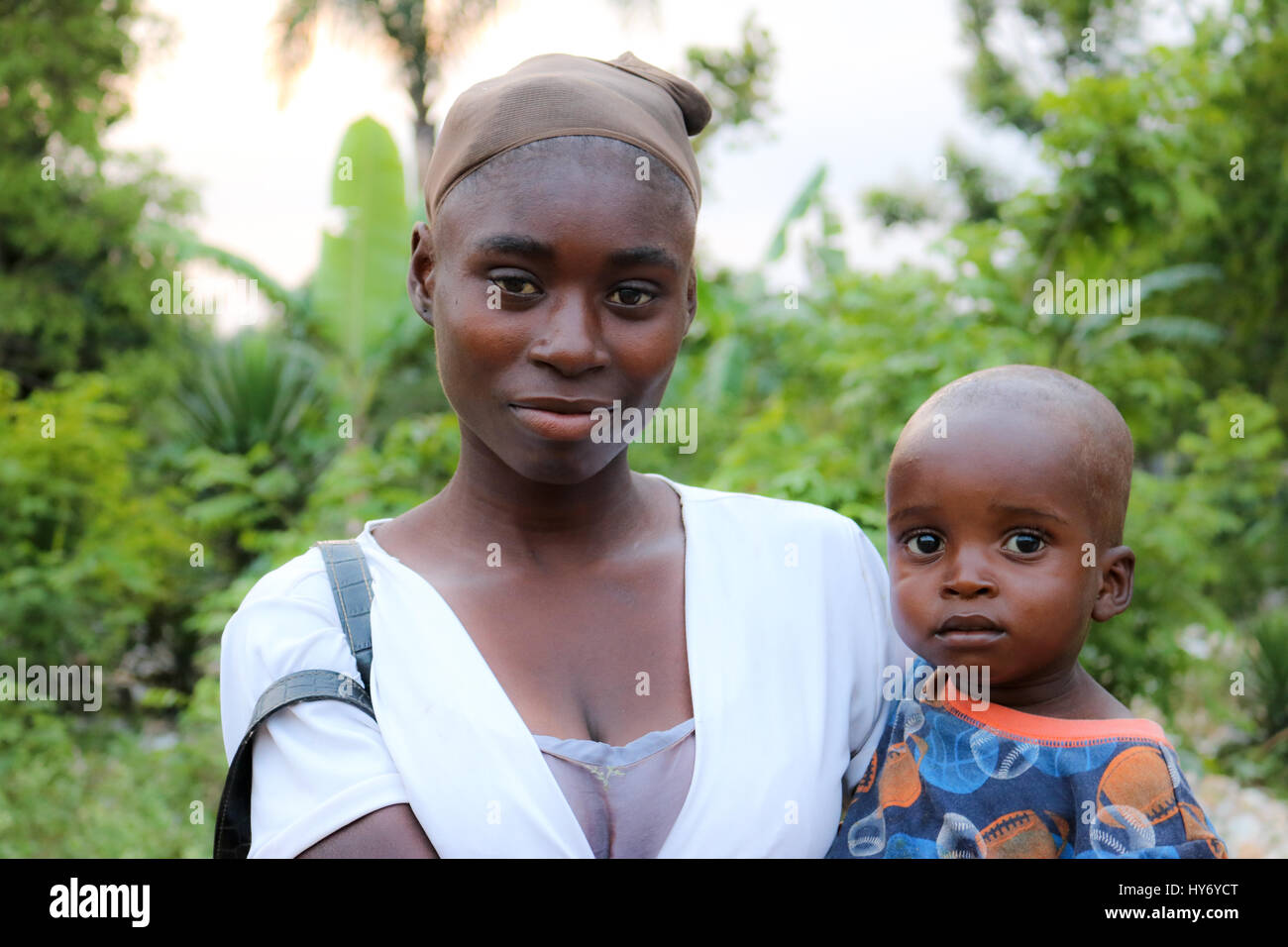 Malnourished Haitian Mother and Son Stock Photo