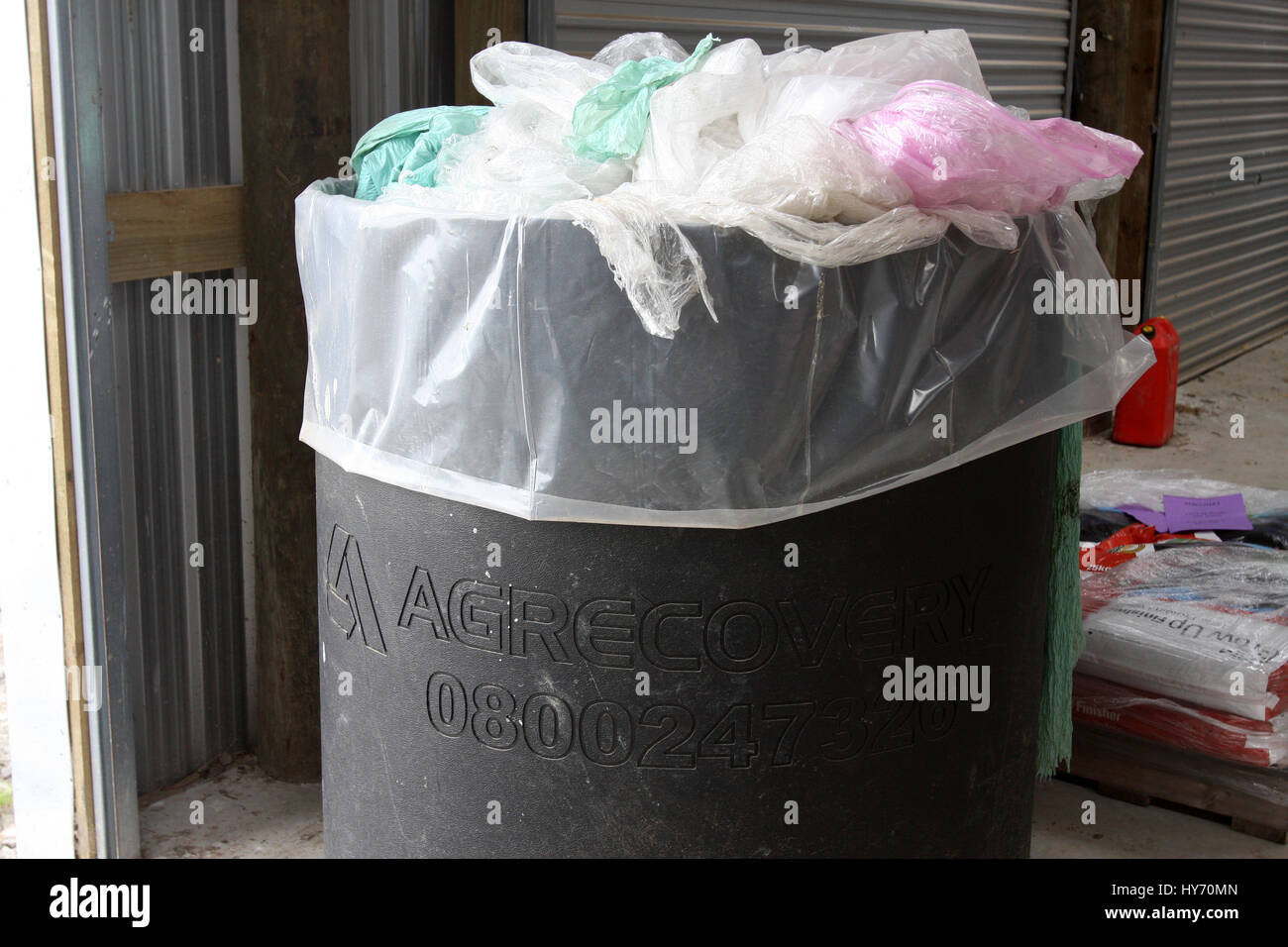 Recycling Bag for farm plastic waste, New Zealand Stock Photo Alamy