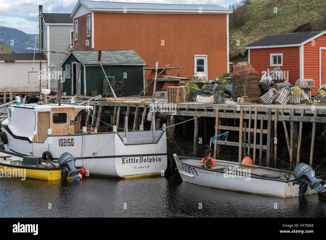 Fishing paraphenalia, Trout River harbour, Newfoundland Stock Photo