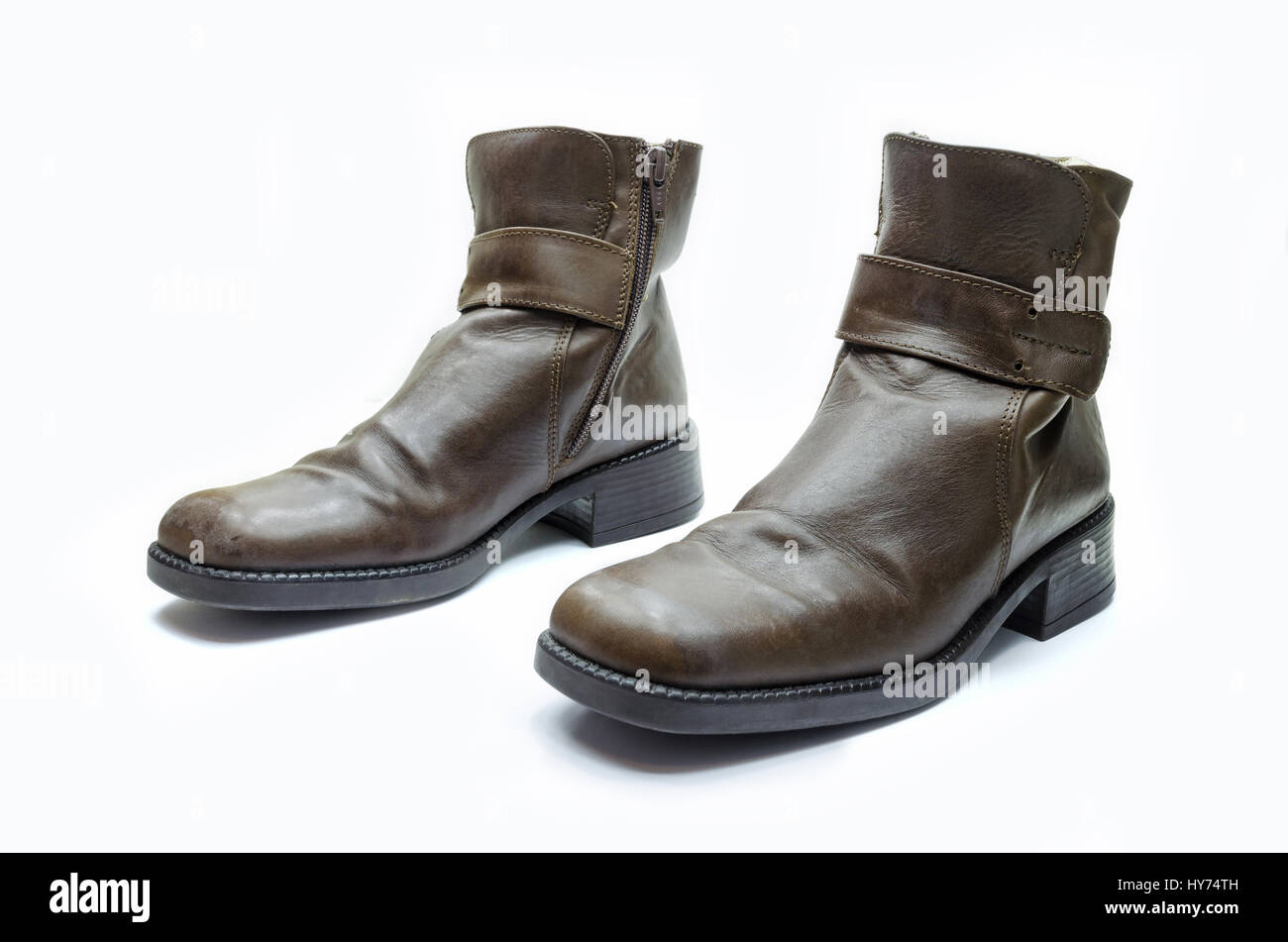 Leather boot isolated on white Stock Photo - Alamy