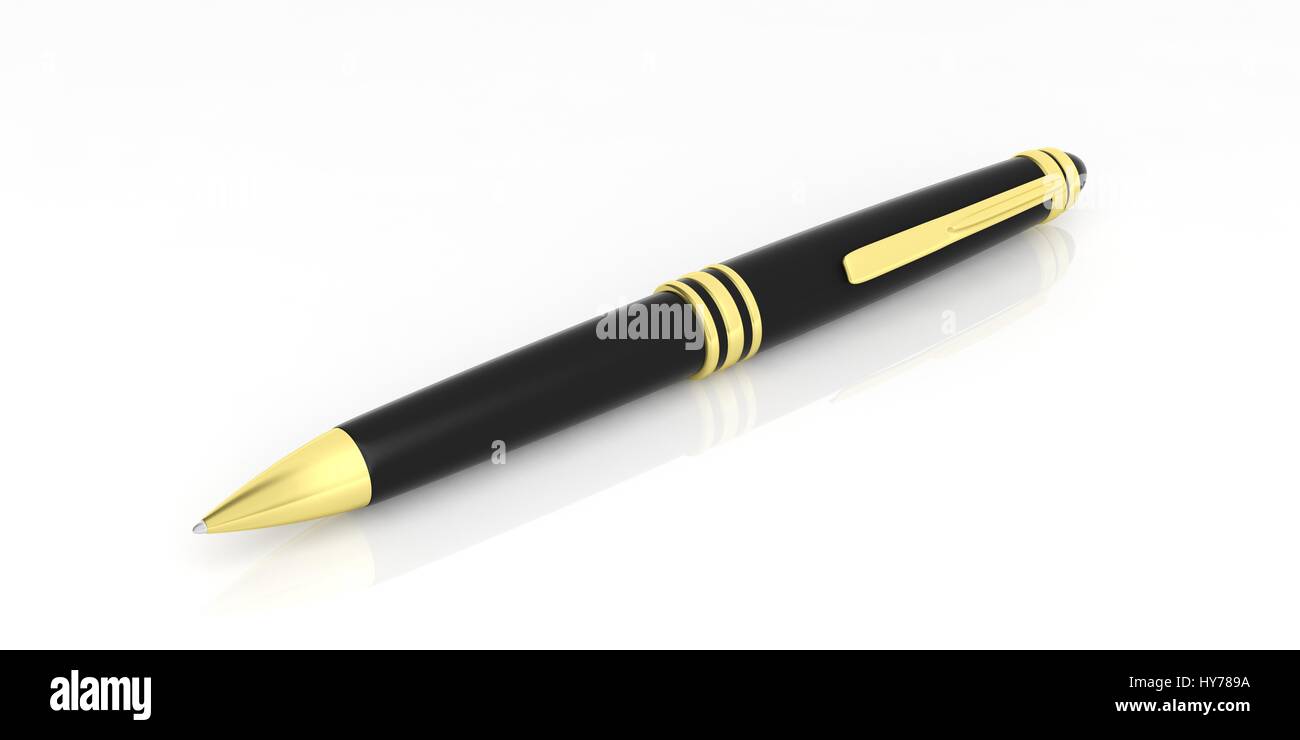 Black ballpoint pen isolated on white background. 3d illustration Stock ...