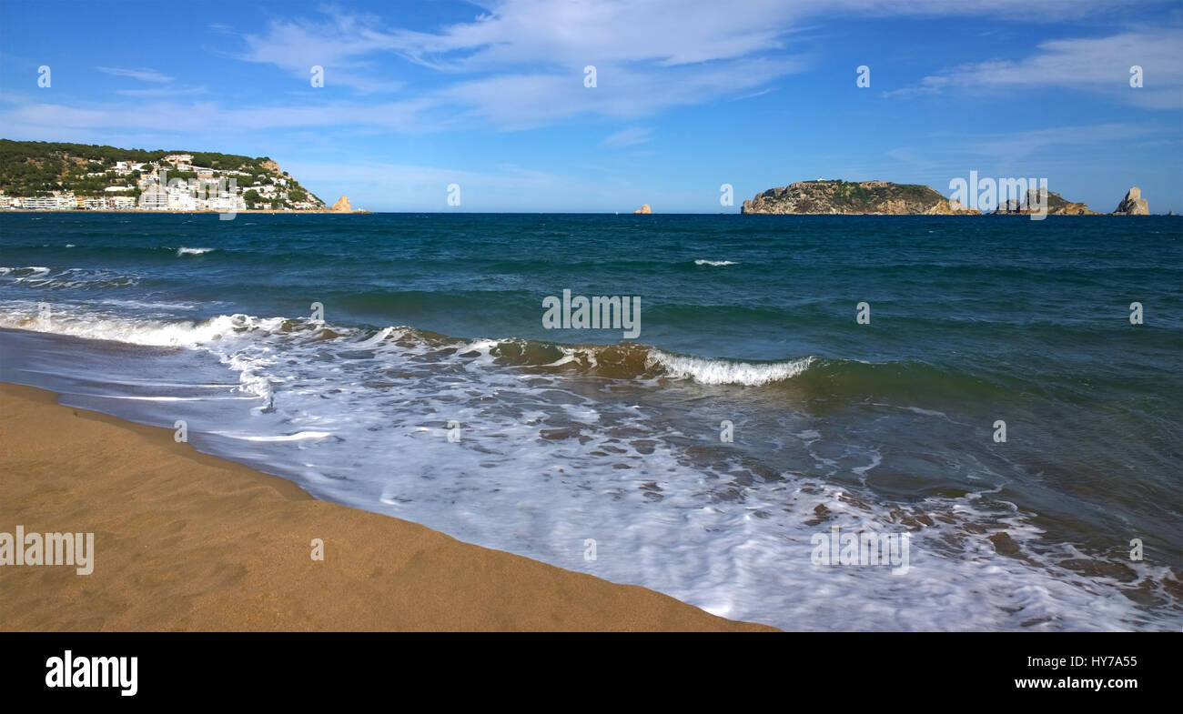 View of the beach of Estartit in Costa Brava, Spain Stock Photo