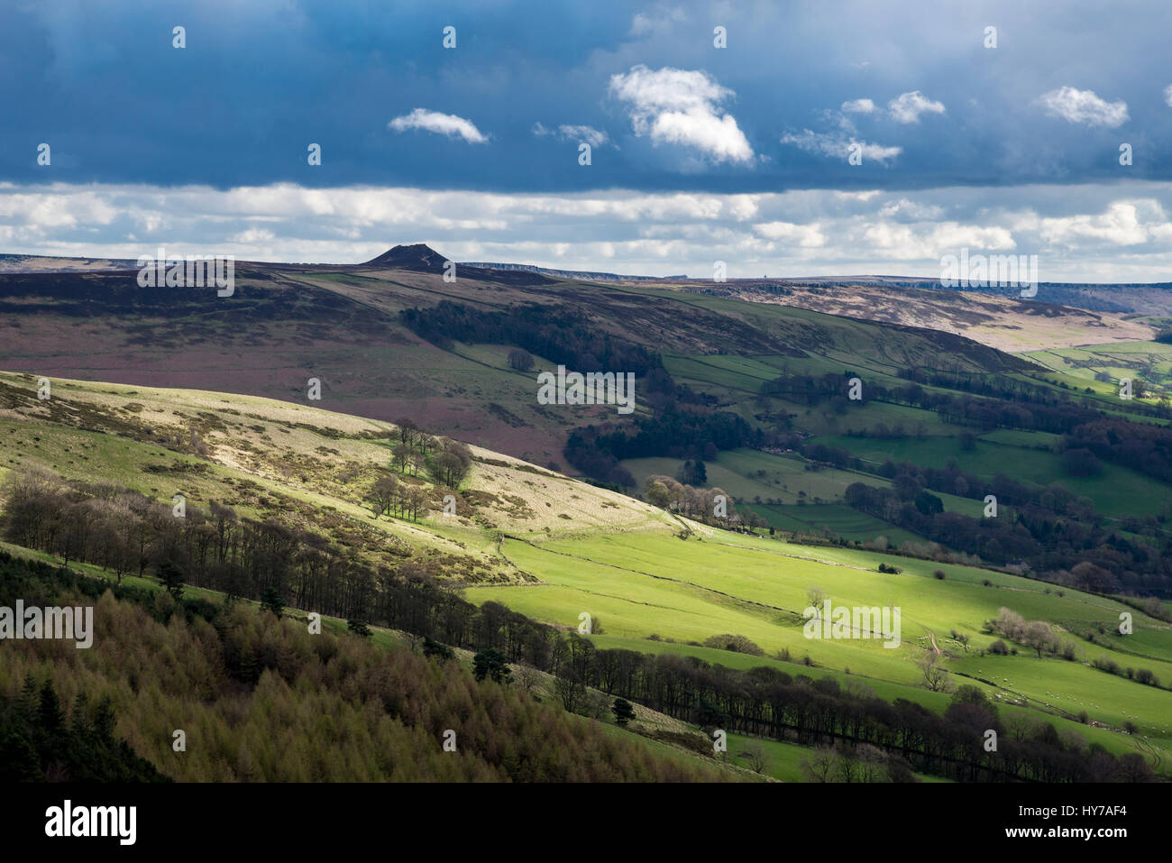 View to Win Hill from the ridge below Mam Tor near Castleton in the Peak District, Derbyshire. Stock Photo