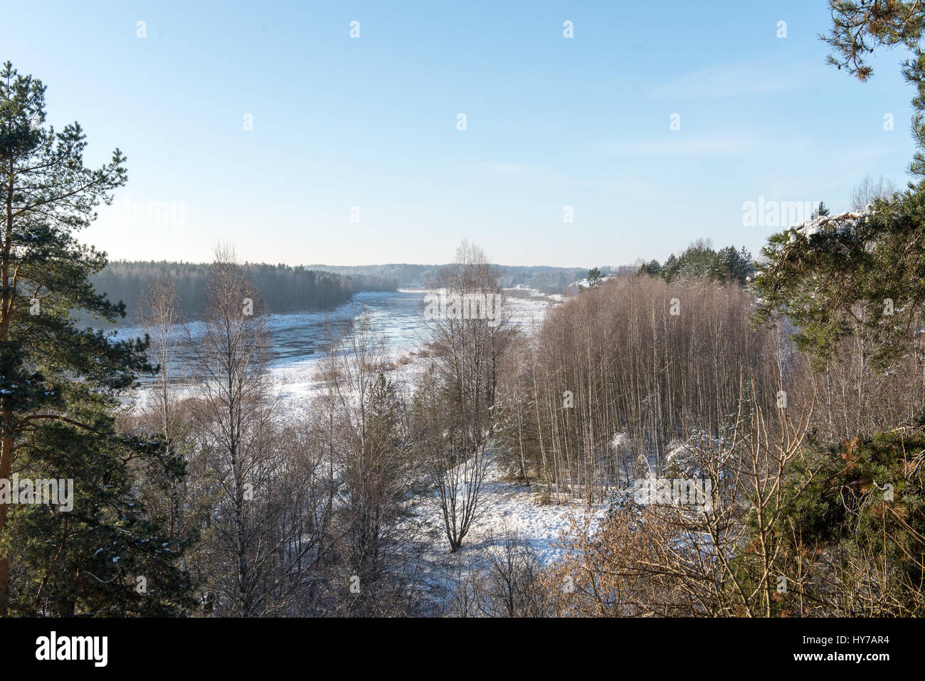 beautiful snowy winter landscape with trees and blue sky Stock Photo ...