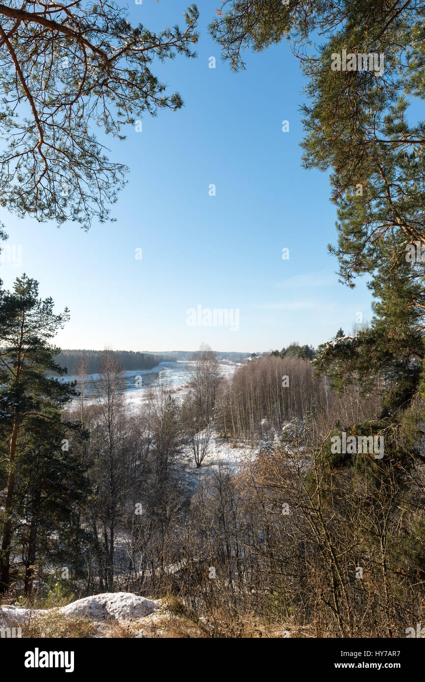 beautiful snowy winter landscape with trees and blue sky Stock Photo ...