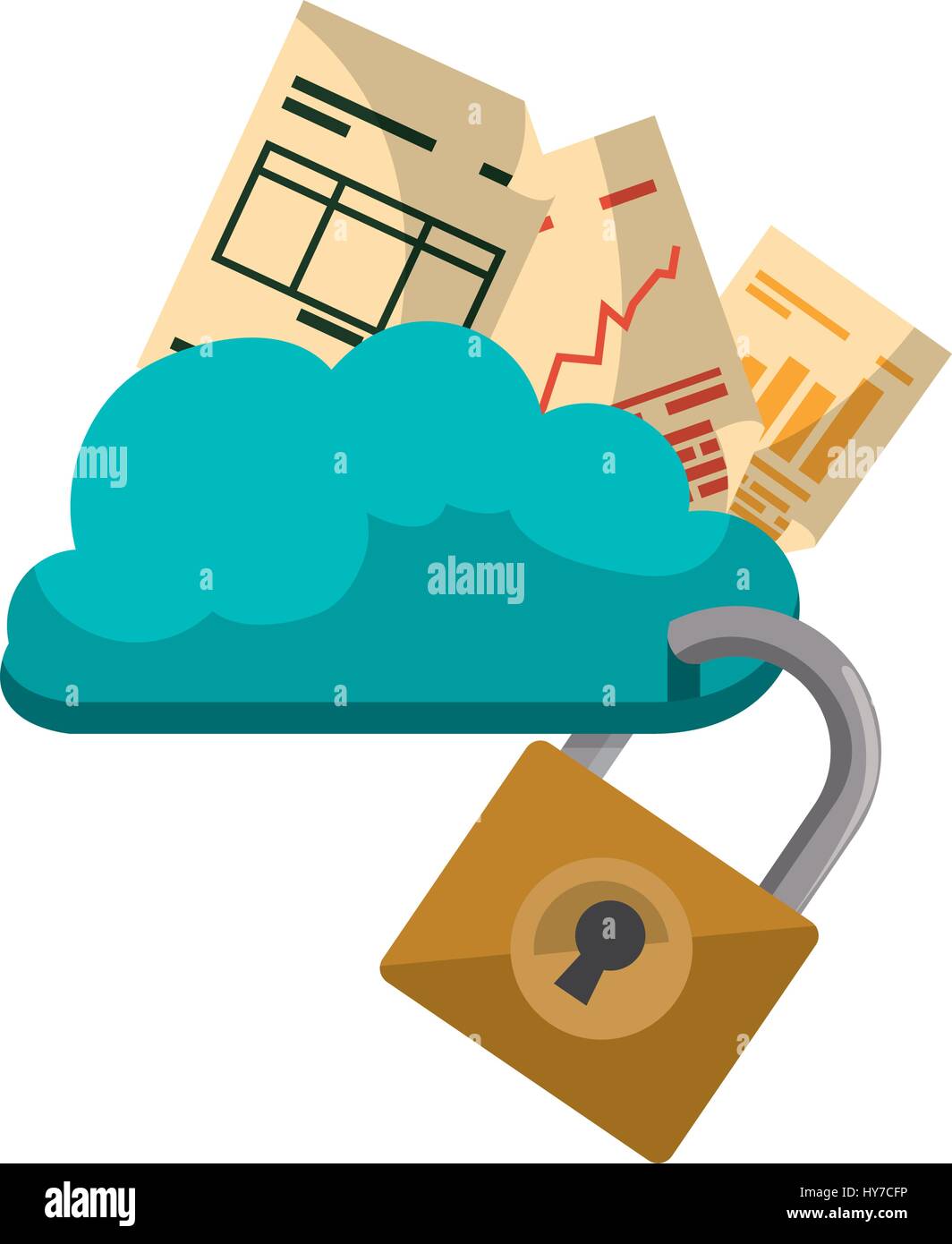 cloud padlock security documents vector icon illustration Stock Vector ...