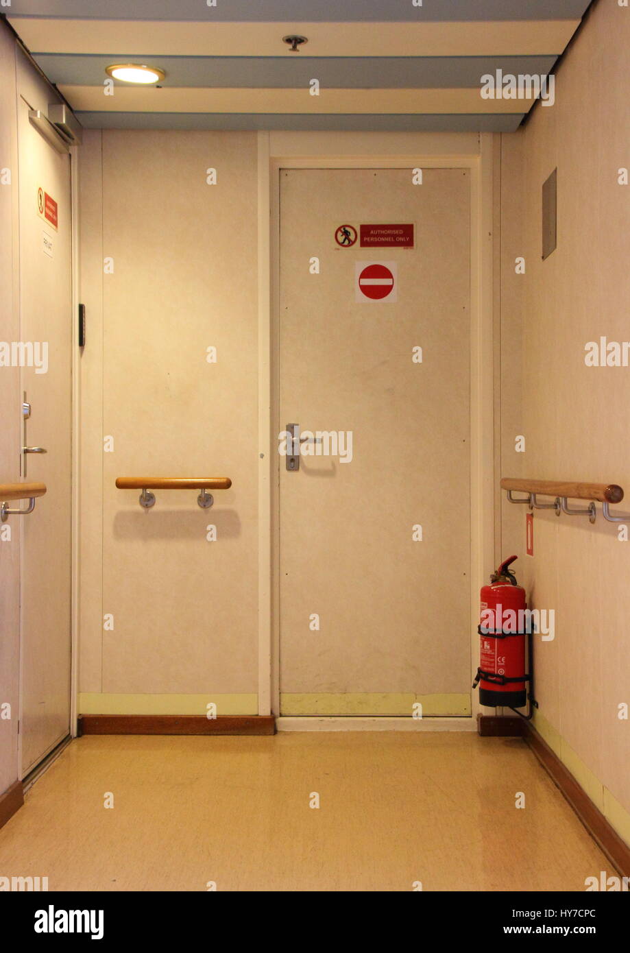 Security Access Door with Wall Railing and Fire Equipment Stock Photo ...