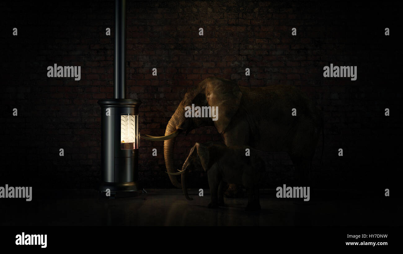 Good indoor climate concept. animals taking heat. 3D Rendering Stock ...