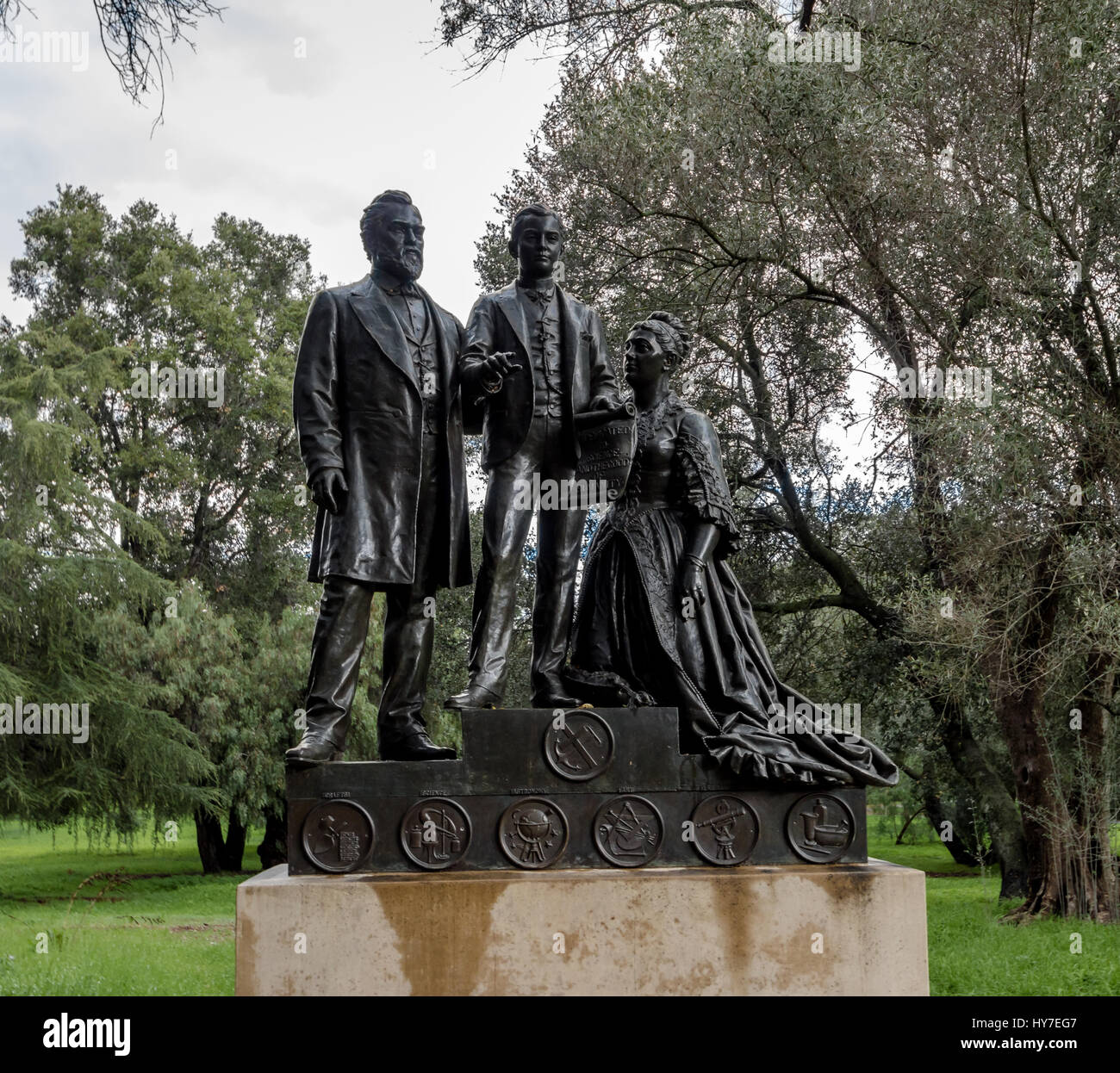 Leland and Jane Stanford and Leland Stanford Junior statue at Stanford University Campus - Palo Alto, California, USA Stock Photo