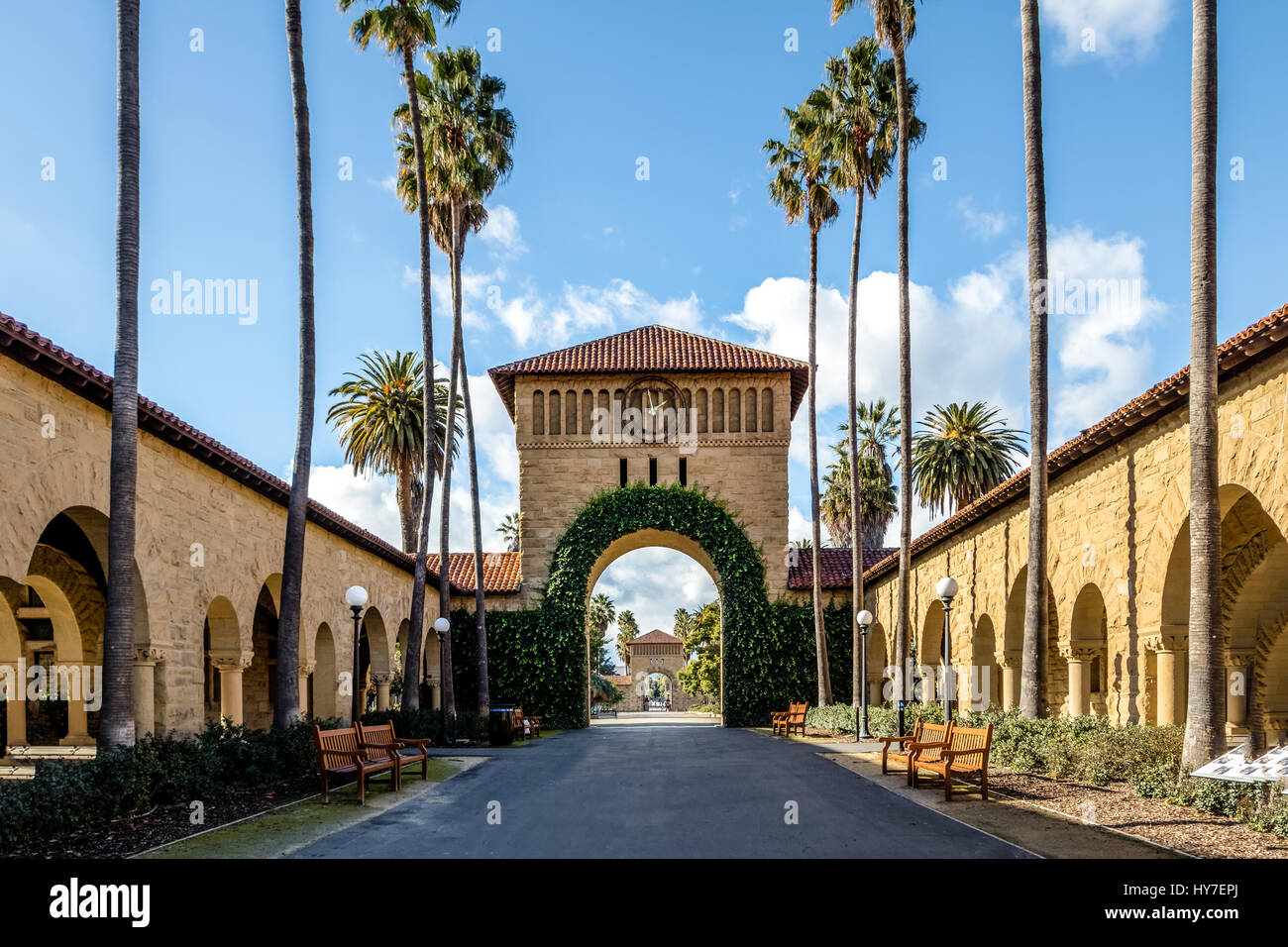 Gate to the Main Quad at Stanford University Campus - Palo Alto, California, USA Stock Photo