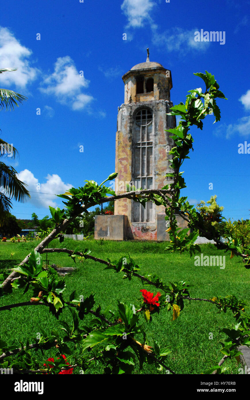 A central landmark on Tinian, Northern Mariana Islands and was the only portion of the historic church that survived World War 11. Stock Photo