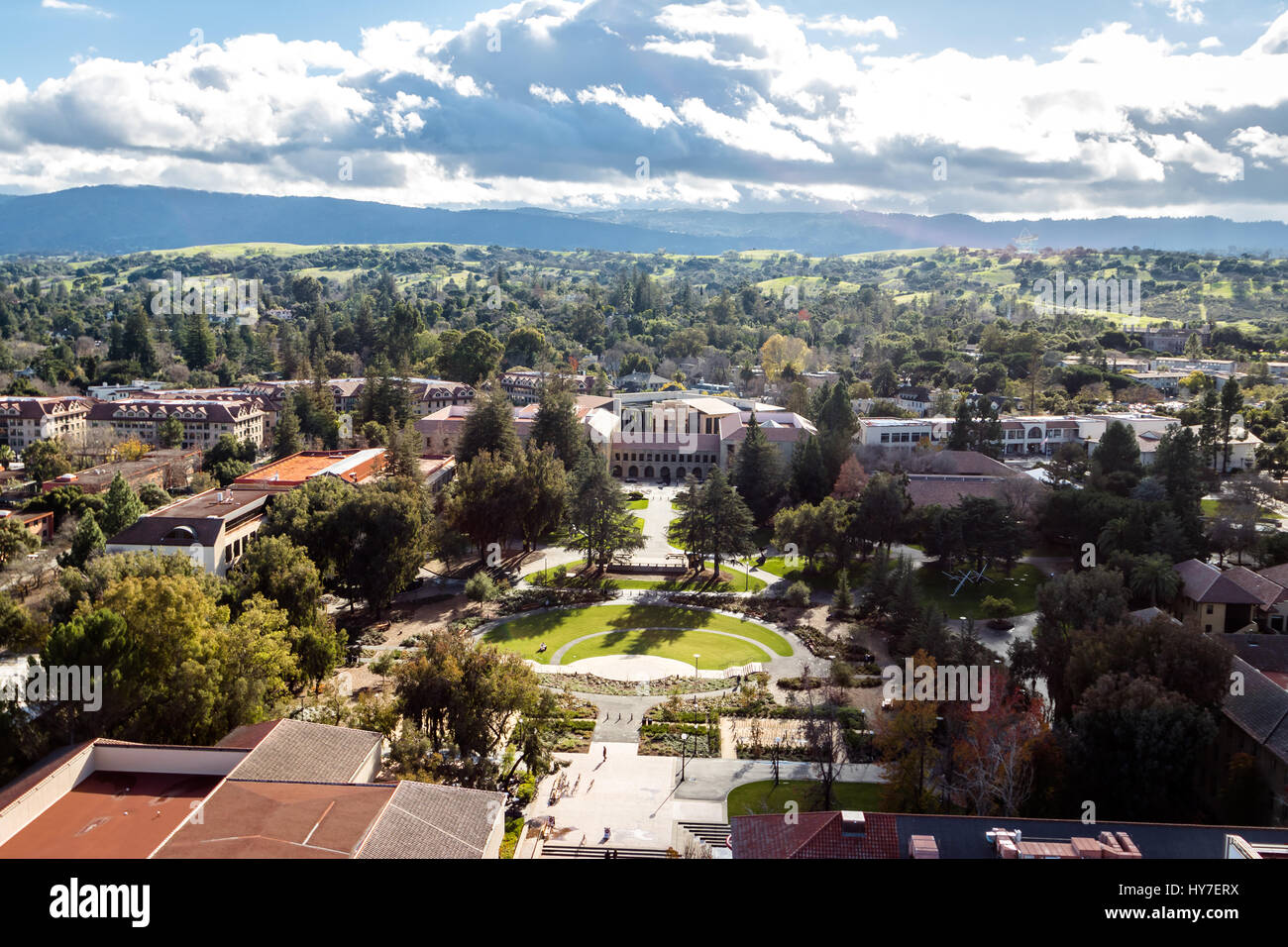 Aerial view of Stanford University Campus - Palo Alto, California, USA Stock Photo