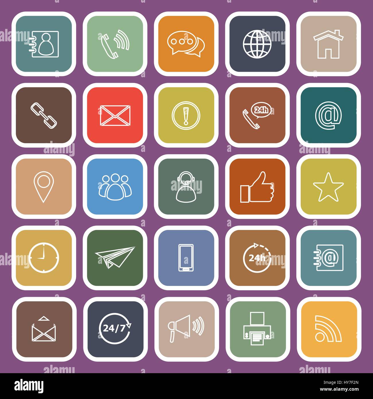 Contact us line flat icons on purple background, stock vetor Stock ...