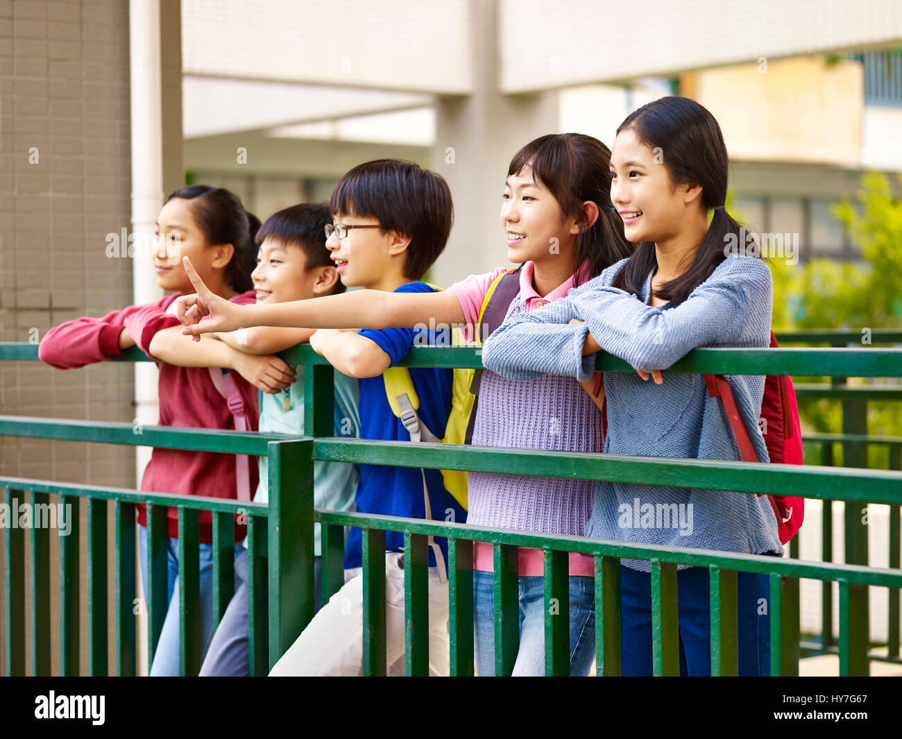 asian elementary school children having a good time together. Stock Photo