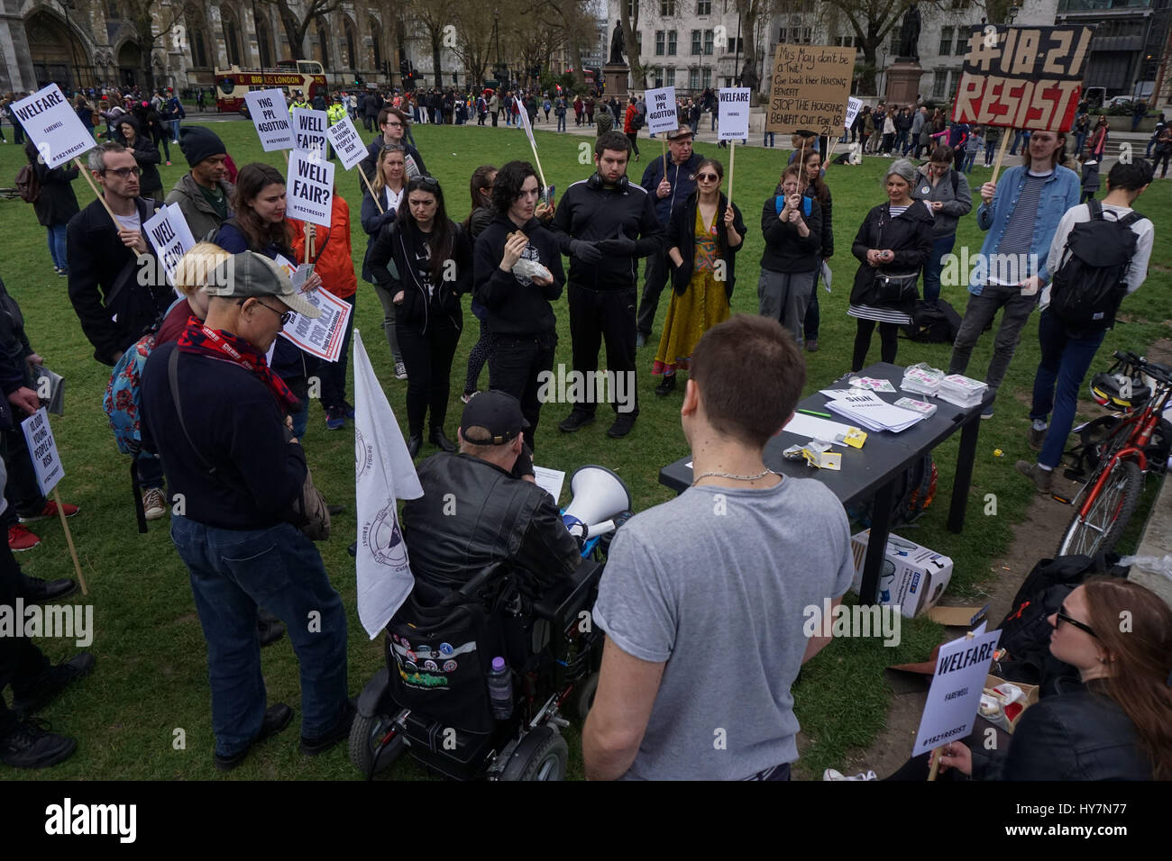 London, UK. 1st April, 2017. Protesteors rally Against Housing Benefit