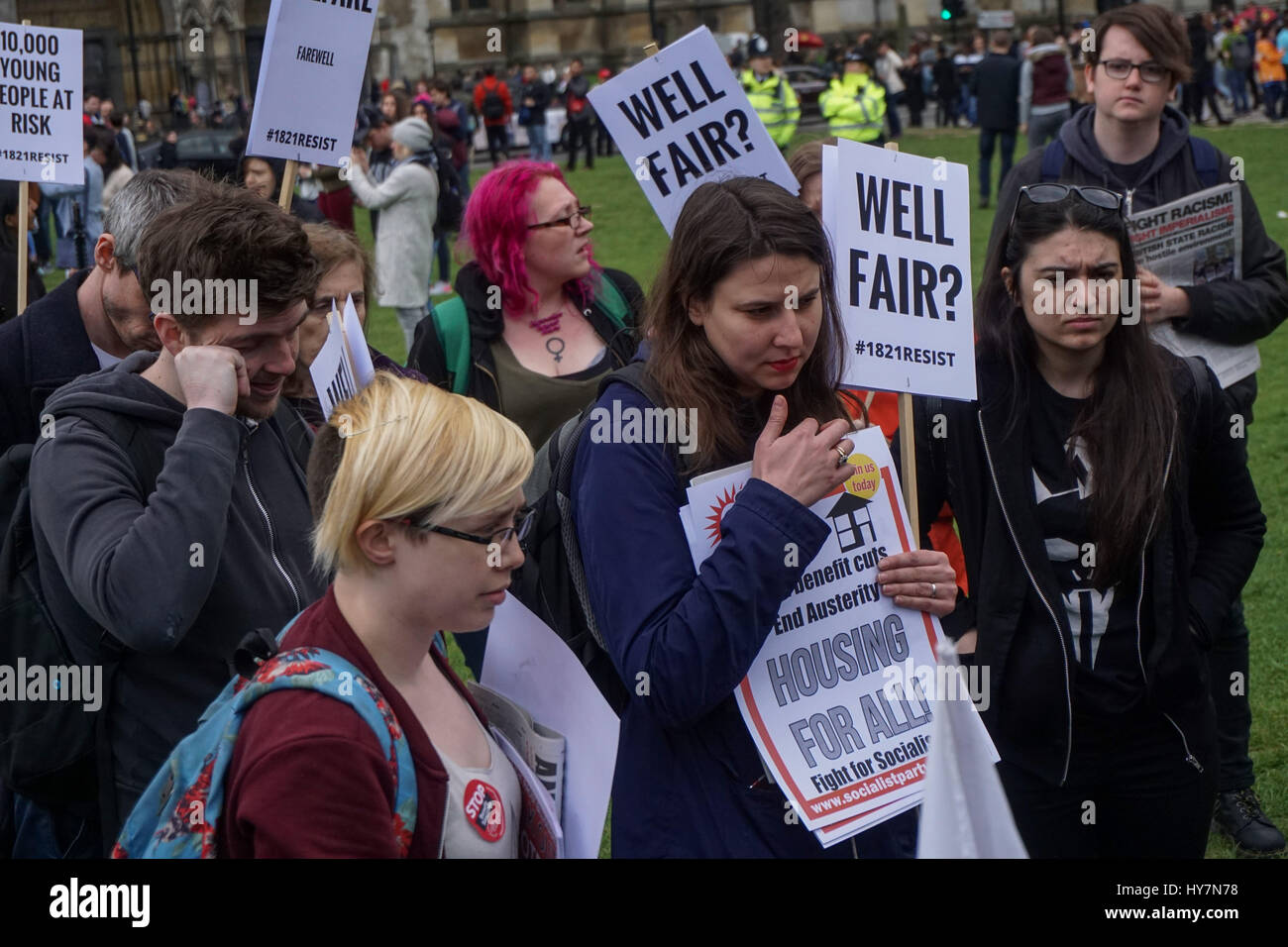 London, UK. 1st April, 2017. Protesteors rally Against Housing Benefit