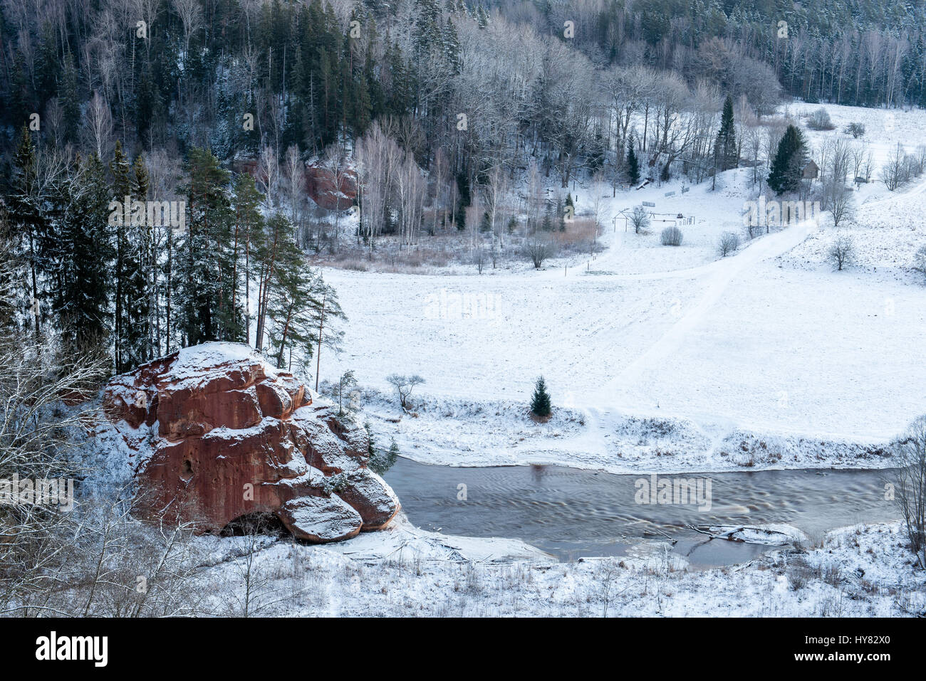 snowy winter forest with snow covered trees in country Stock Photo - Alamy