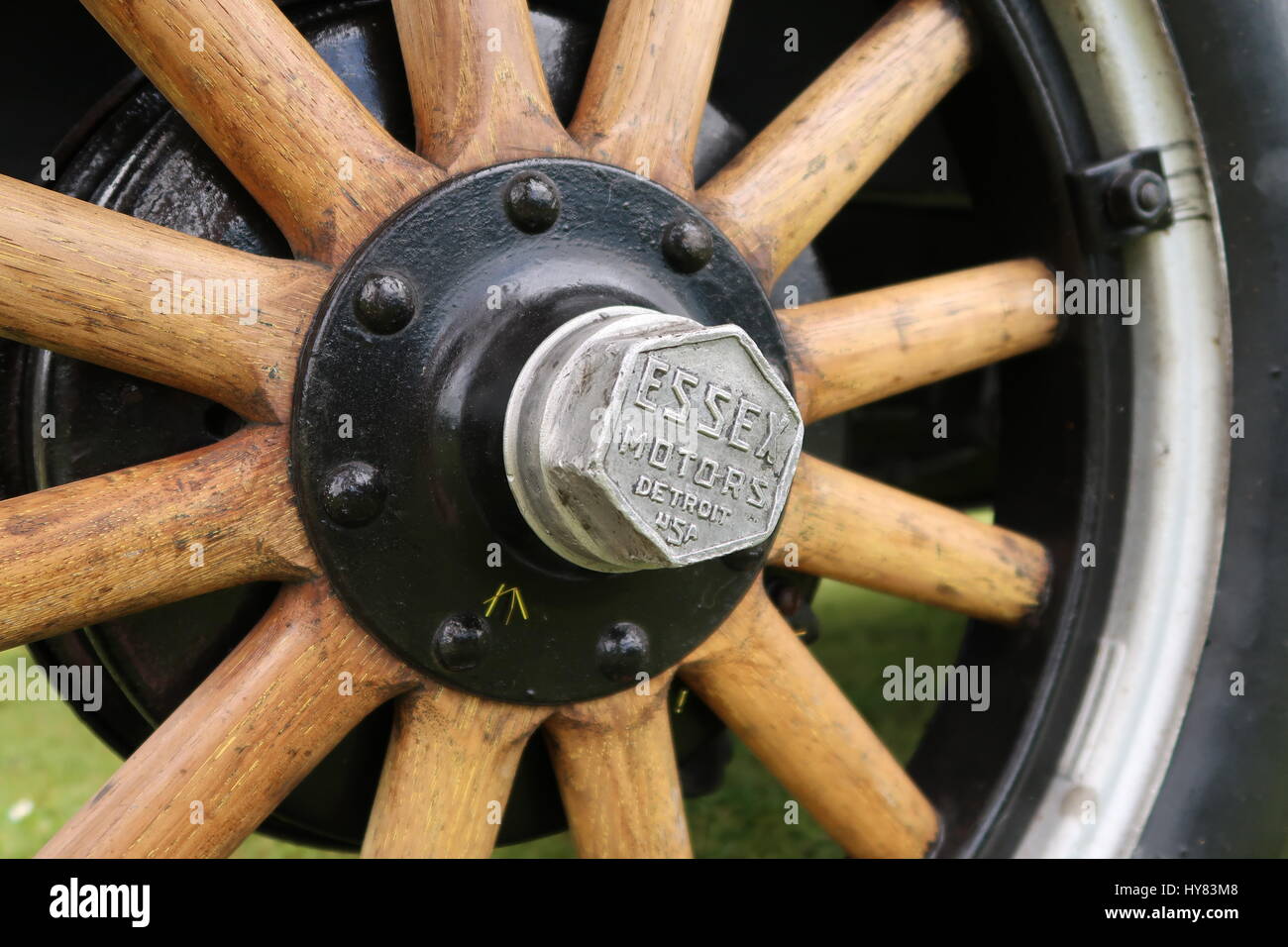 Wooden wheel from Essex sedan Stock Photo