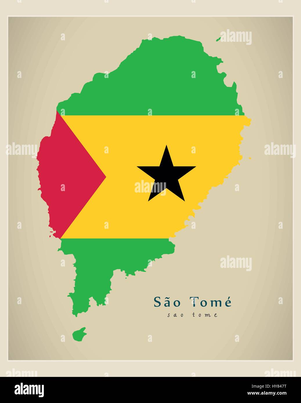 Modern Map - Sao Tome flag colored ST Stock Vector