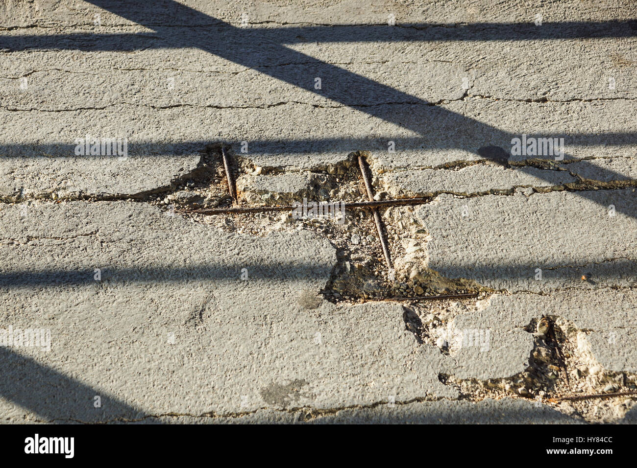 Old and damaged concrete ceiling wall as abstract background Stock Photo
