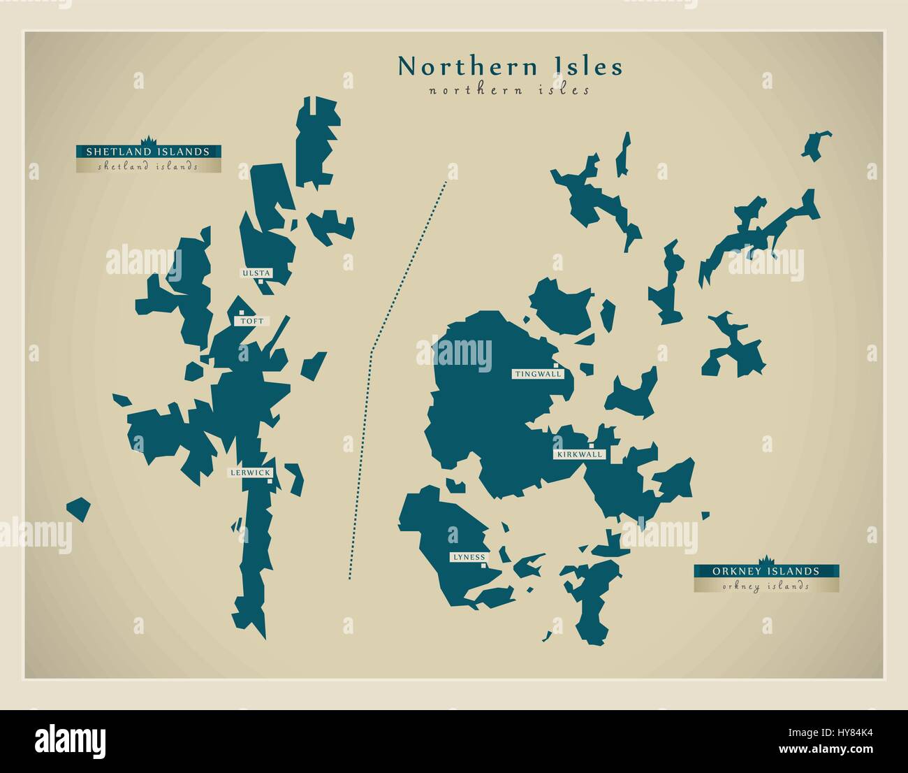 Modern Map - Northern Isles / Shetland and Orkney Islands Stock Vector