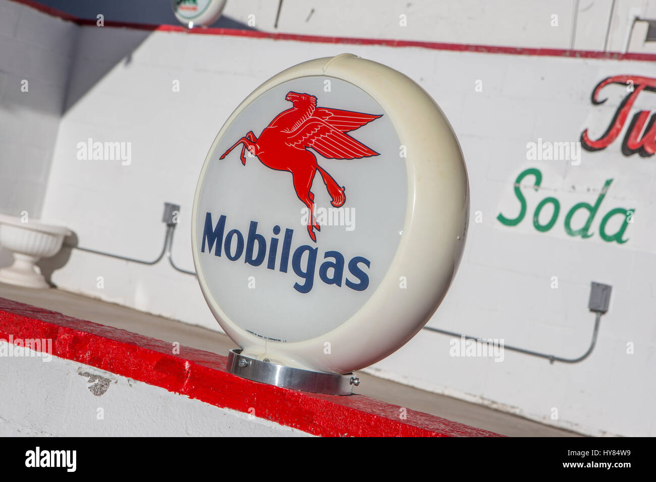 Mobilgas Gasoline sign Stock Photo