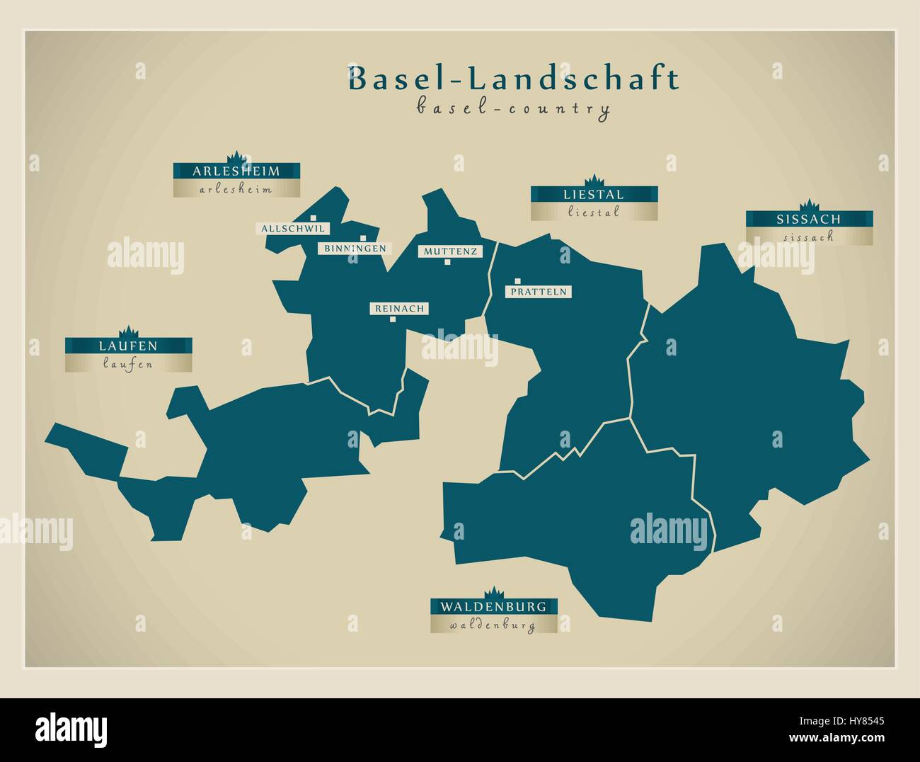 Modern Map - Basel Country CH Stock Vector