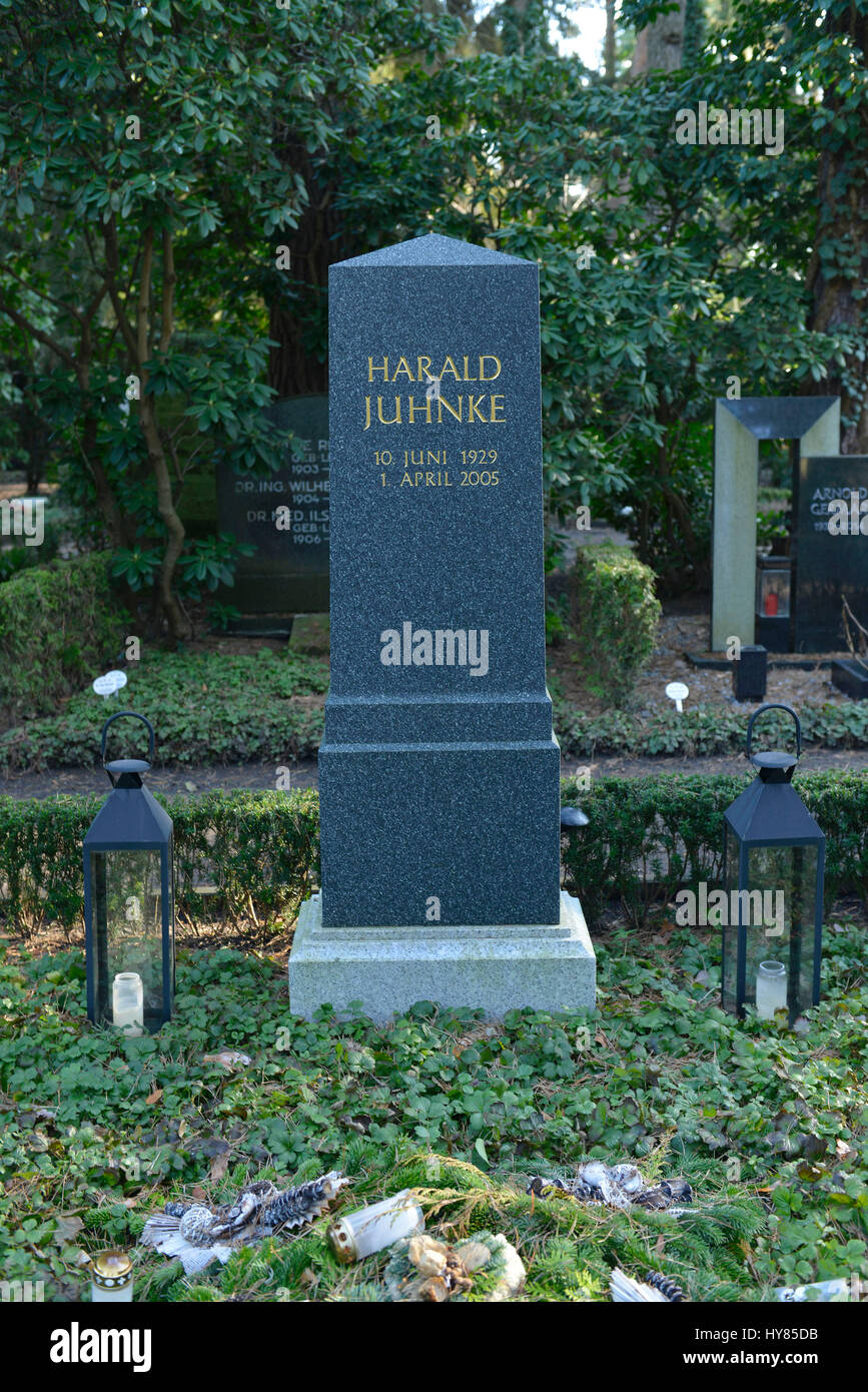 Grave, Harald Juhnke, forest cemetery of Dahlem, hut way, Berlin, Germany / hut way, Grab, Waldfriedhof Dahlem, Huettenweg, Deutschland / Hüttenweg Stock Photo