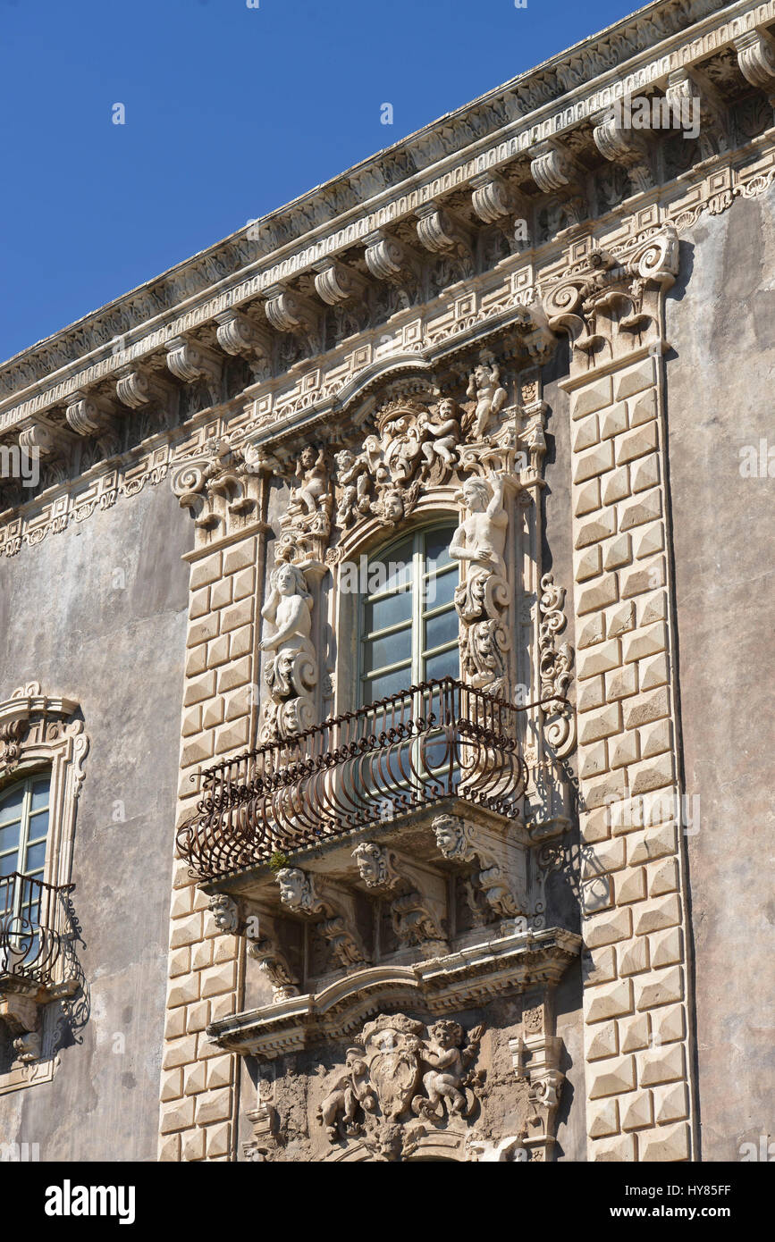 Window, detail, Monastero Tu San Benedetto, Catania, Sicily, Italy, Fenster, Detail, Monastero di San Benedetto, Sizilien, Italien Stock Photo