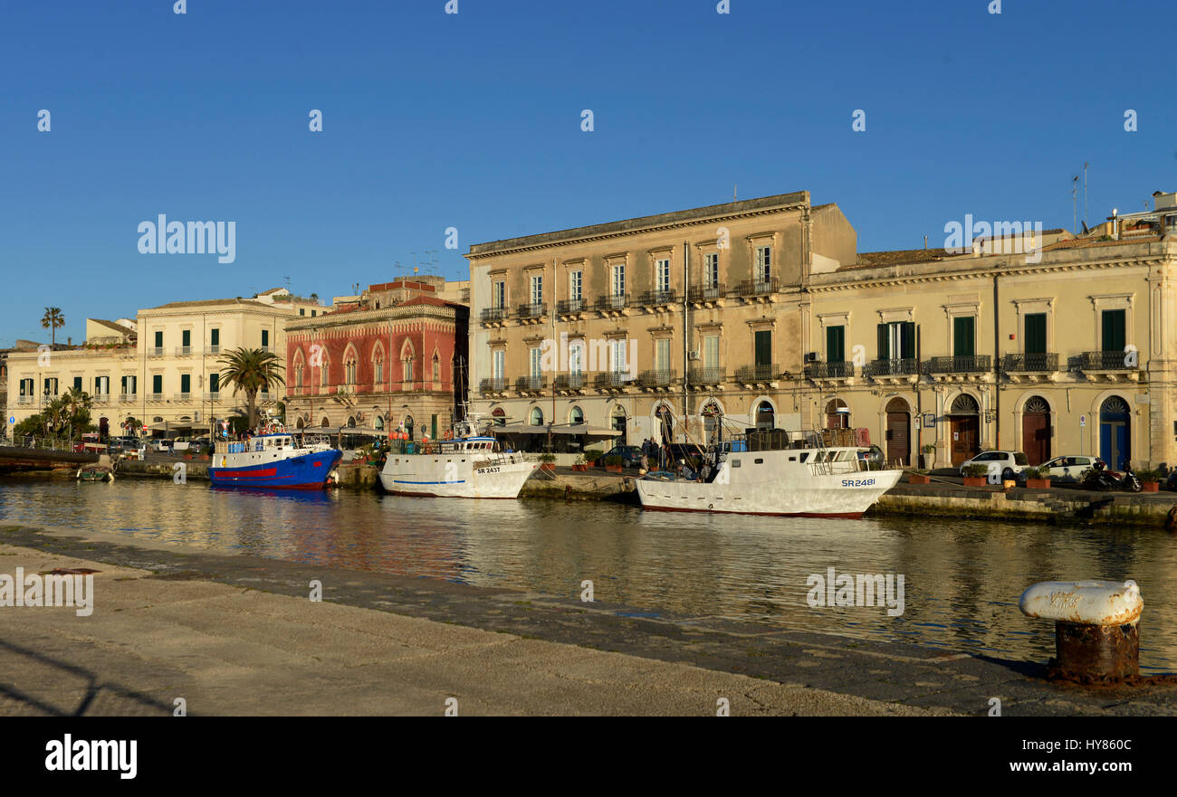 Fishing harbour, Riva Giuseppe Garibaldi, Ortigia, Syracuse, Sicily, Italy, Fischerhafen, Syrakus, Sizilien, Italien Stock Photo