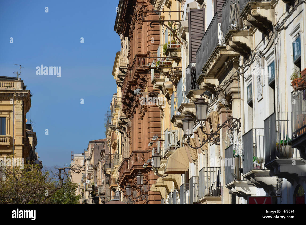 House facades, via Etna, Catania, Sicily, Italy, Hausfassaden, Via Etna, Sizilien, Italien Stock Photo