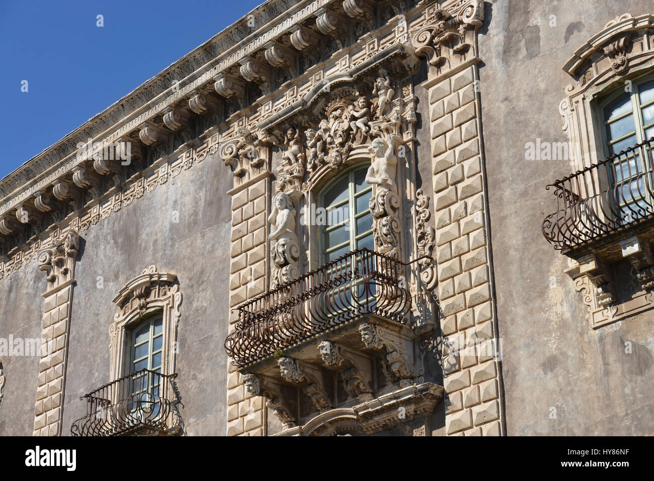 Window, detail, Monastero Tu San Benedetto, Catania, Sicily, Italy, Fenster, Detail, Monastero di San Benedetto, Sizilien, Italien Stock Photo